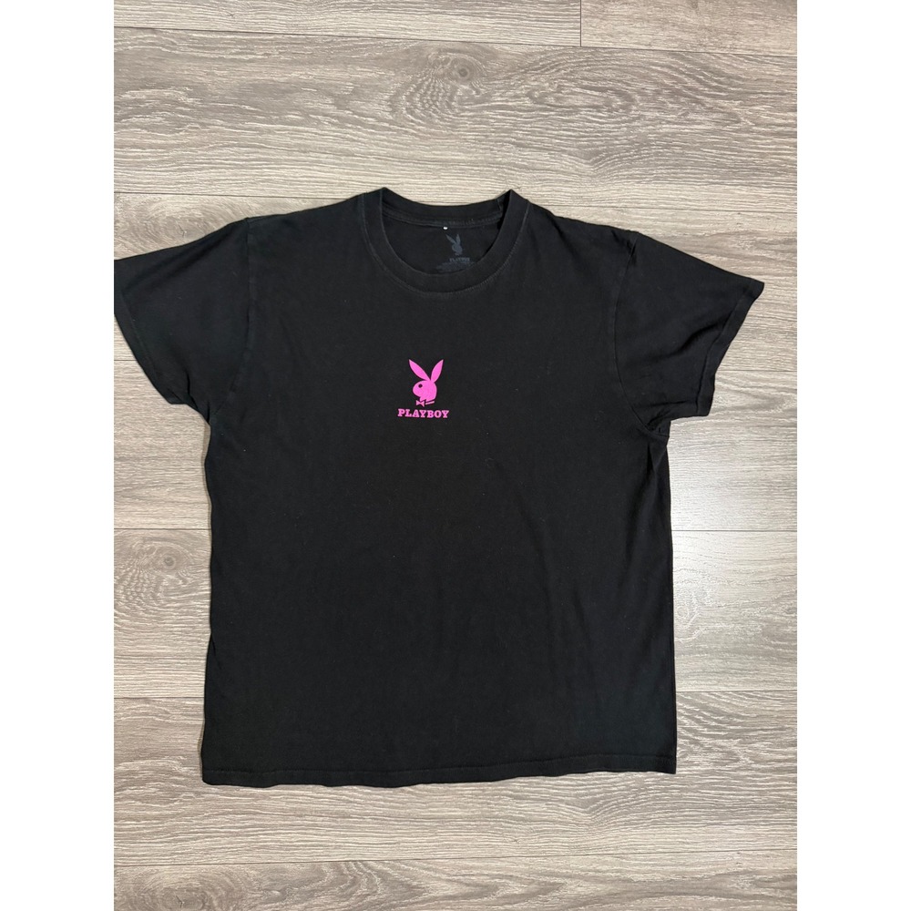 Playboy Mens Slim Fit L Graphic T-Shirt Black Pink Bunny Logo Short Sleeve